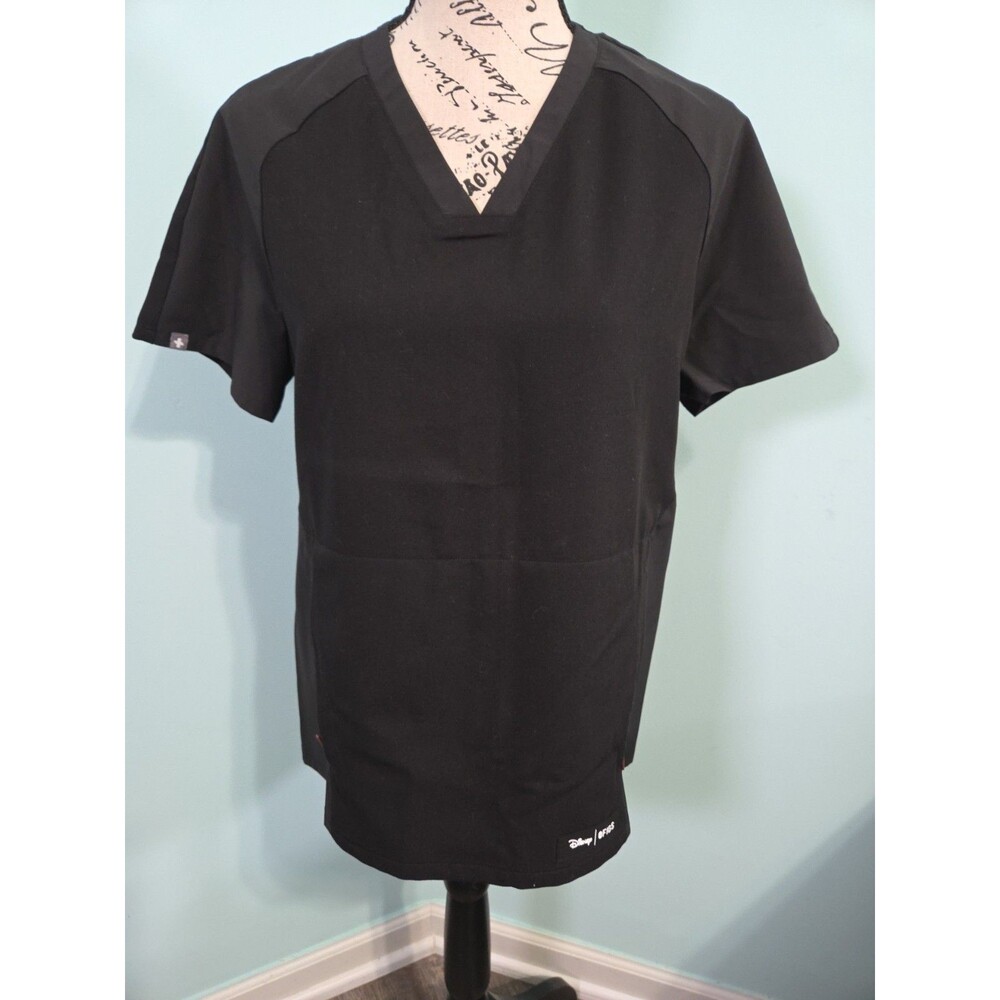 Disney FIGS Mickey Mouse Scrub Top Black V-Neck Zip Pockets Women’s small new